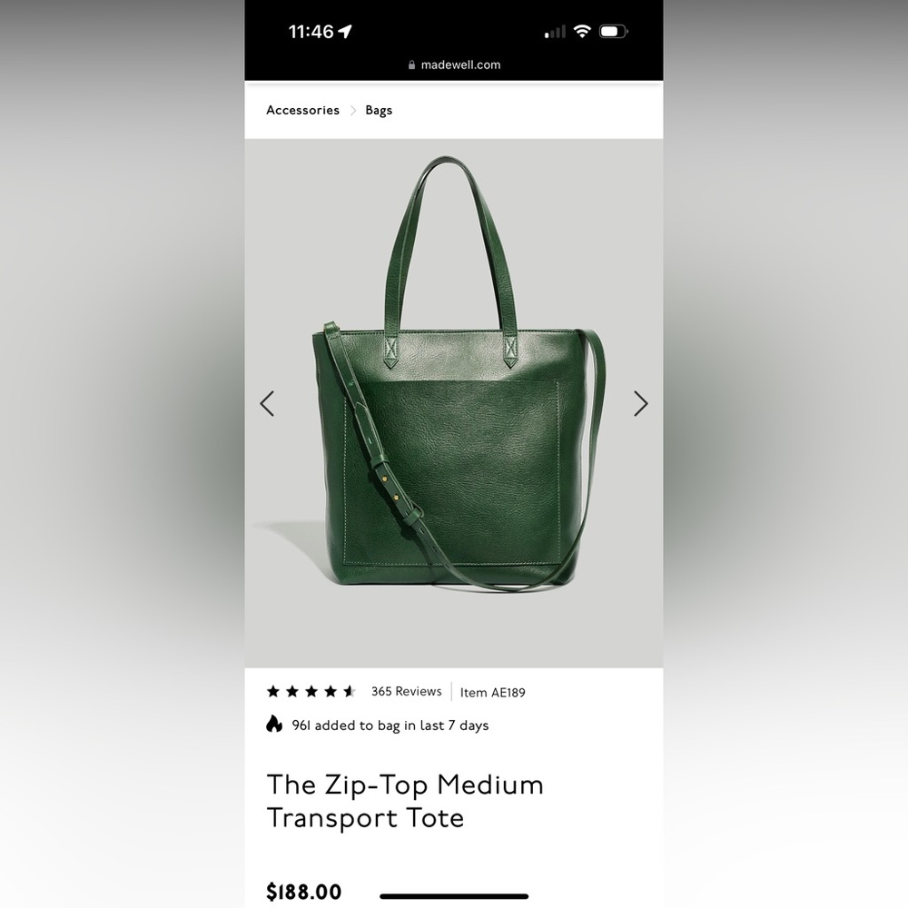 NWT MADEWELL zip top transport tote